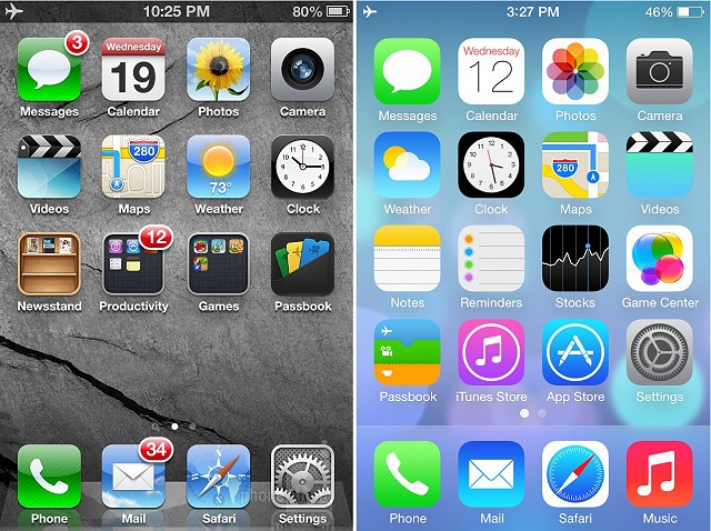 iOS6 and iOS7 Home Screens