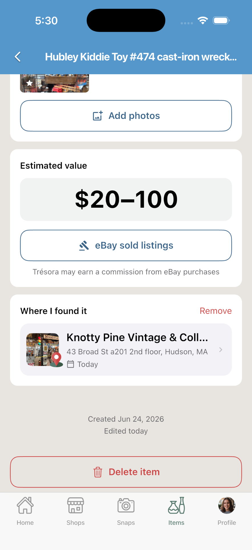 Item now linked to a new Knotty Pine Vintage stop under Where I found it