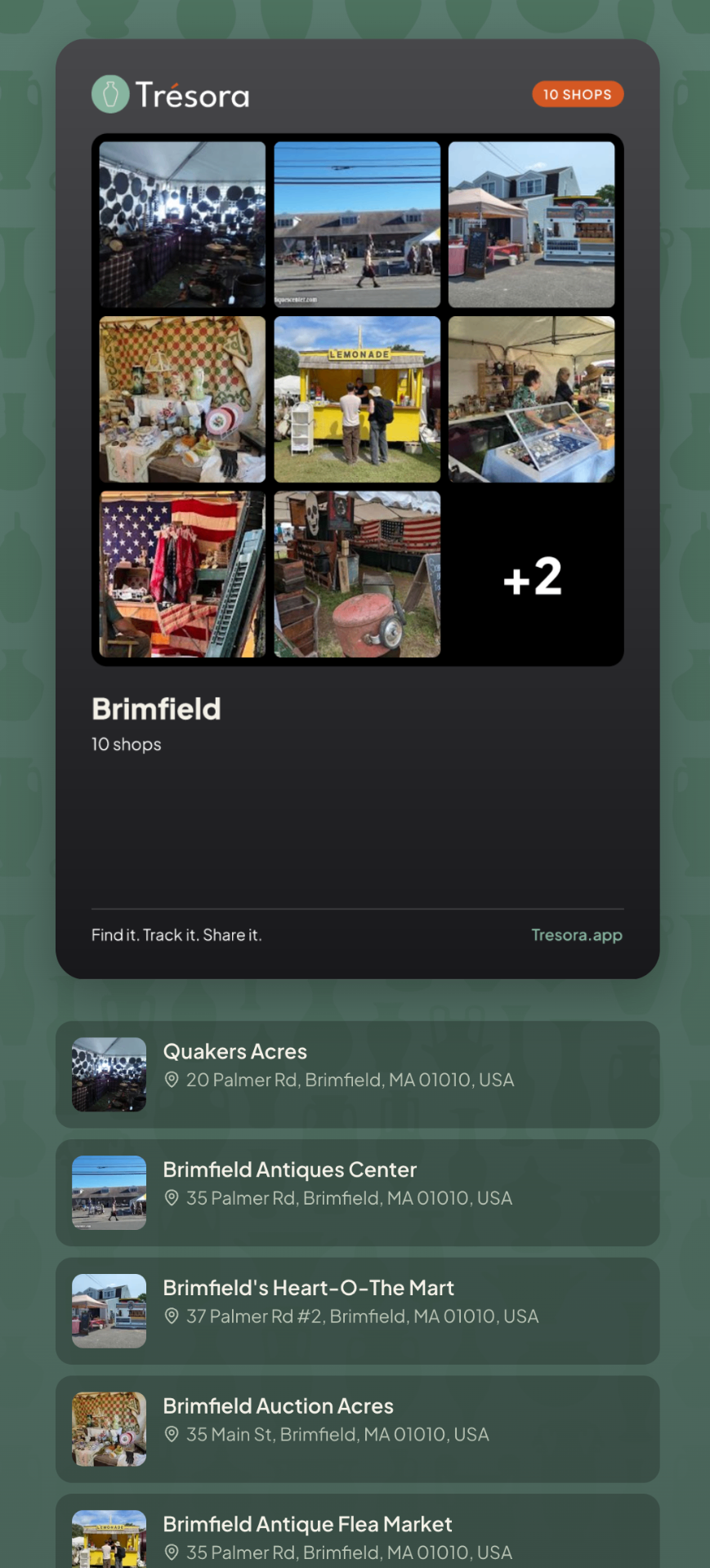 Generated shareable card for the Brimfield guide