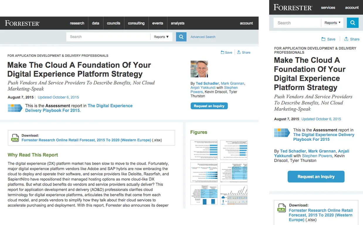 Forrester.com responsive layout across devices