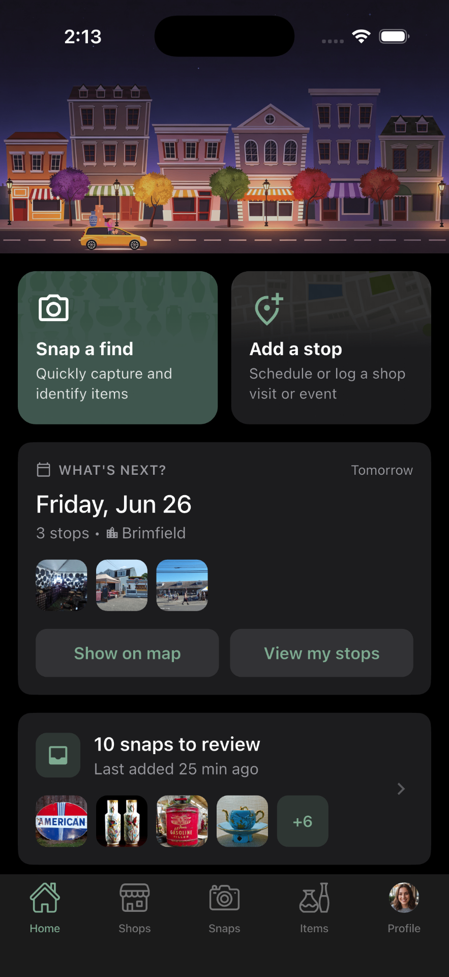Trésora home screen in candlelit dark theme